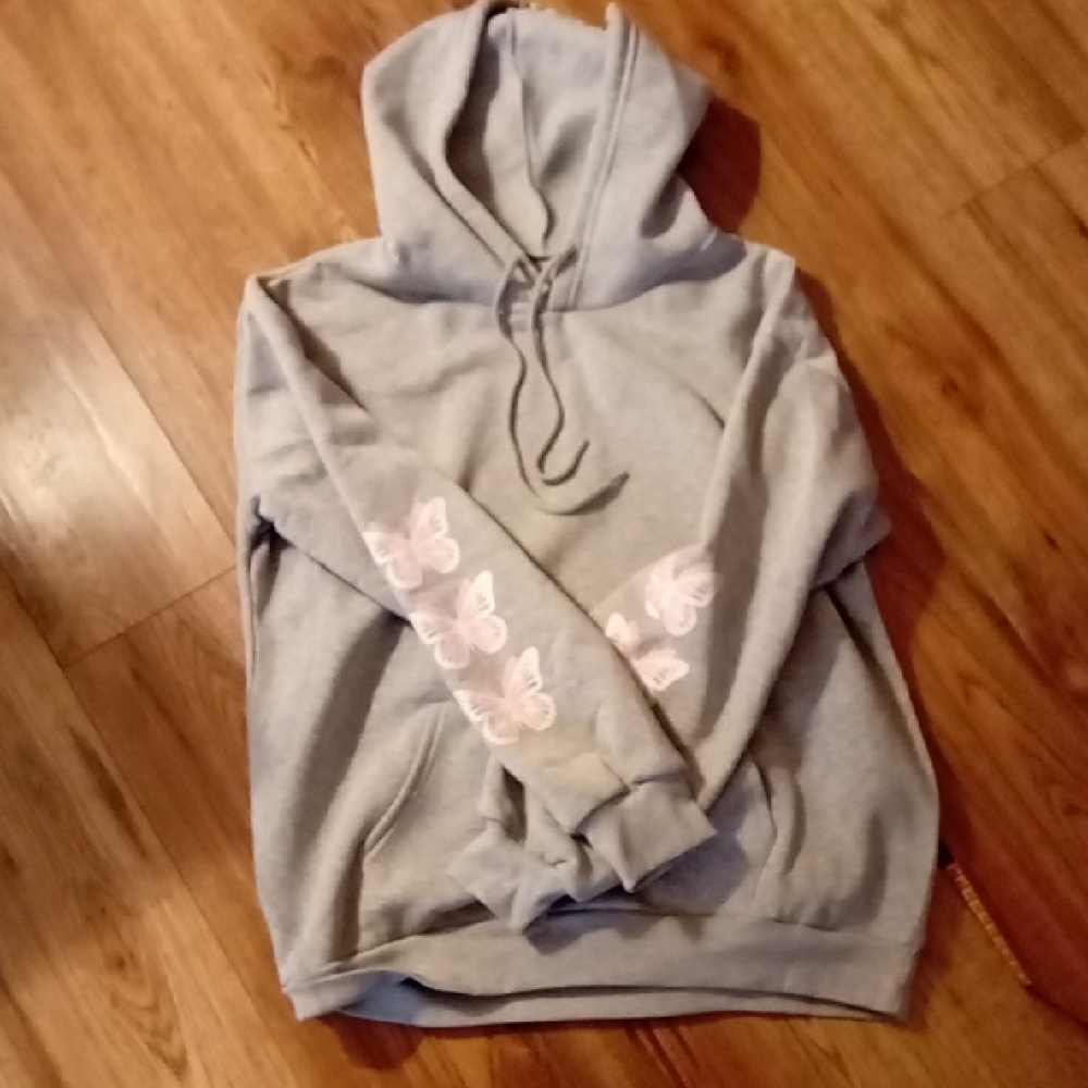 Gray Butterfly Hoodie Sweater